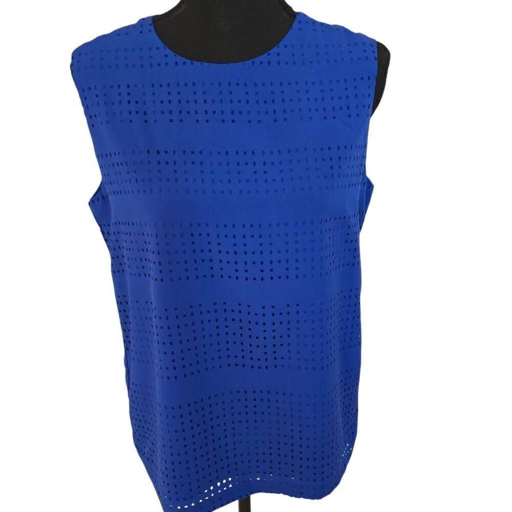 Dalia Womens Royal Blue Laser Cut Lined Sleeveless Tank Top Size Small